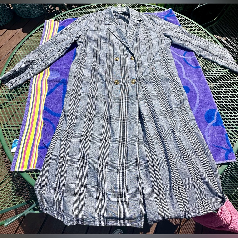 🩵 L.Love Plaid Unlined Duster Length Twin  Button 45” Length Light Jacket